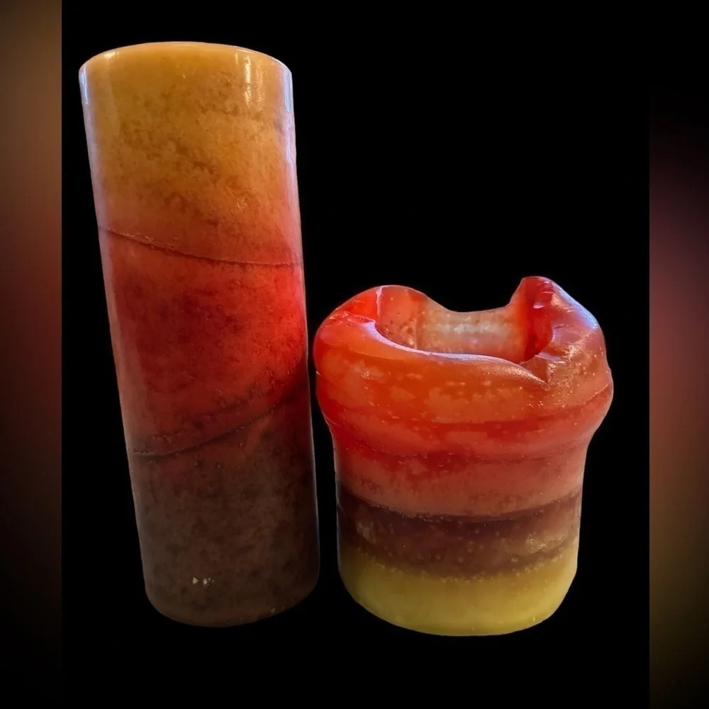 Set of holiday colored candles from Pier 1–one new and one partially used